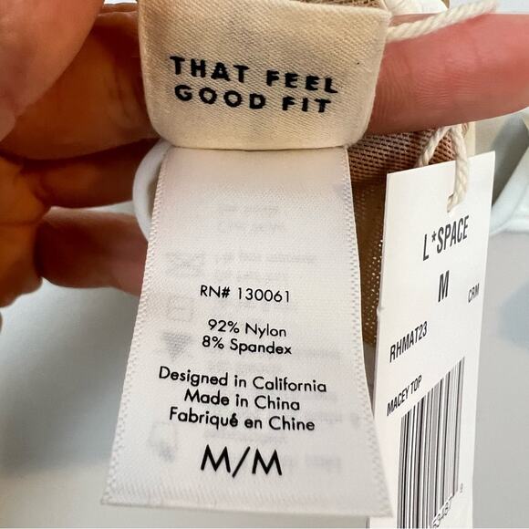 NWT l*space Macey Bikini Top Cream sz M V-Wire Mesh Bralette Ribbed Summer Bride - Picture 8 of 10